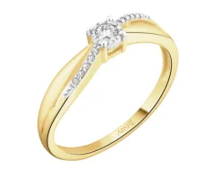 Pierścionek z żółtego i białego złota z diamentami - 0,08 ct - próba 585