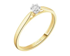 Pierścionek z żółtego i białego złota z brylantem - 0,03 ct - próba 585