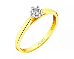 Pierścionek z żółtego i białego złota z brylantem - serce - 0,02 ct - próba 585