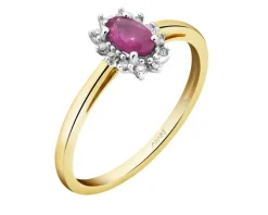 Pierścionek z żółtego i białego złota z diamentami i rubinem - próba 375