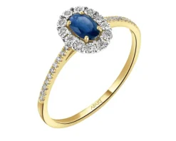 Pierścionek z żółtego i białego złota z diamentami i szafirem - próba 585