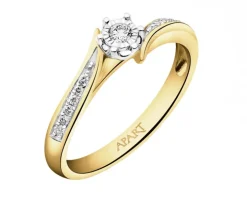 Pierścionek z żółtego i białego złota z brylantami - 0,10 ct - próba 585