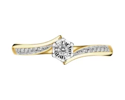 Pierścionek z żółtego i białego złota z brylantami - 0,10 ct - próba 585