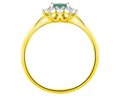 Pierścionek z żółtego i białego złota z diamentami i szmaragdem - próba 585