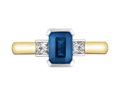 Pierścionek z żółtego i białego złota z diamentami i szafirem - próba 585