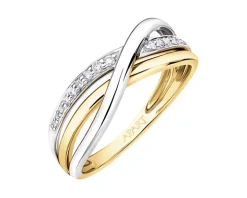 Pierścionek z żółtego i białego złota z brylantami - 0,06 ct - próba 585
