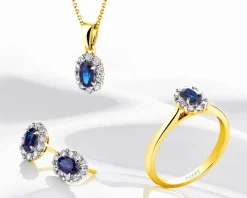 Pierścionek z żółtego i białego złota z brylantami i szafirem - próba 585