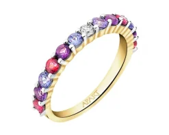 Pierścionek z żółtego złota z brylantem, kamieniami szlachetnymi i ozdobnymi - próba 375