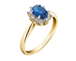 Pierścionek z żółtego złota z brylantami i szafirem - próba 585