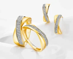 Pierścionek z żółtego złota z diamentami - 0,14 ct - próba 585