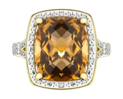 Pierścionek z żółtego złota z diamentami i cytrynem - próba 585