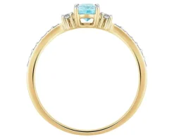 Pierścionek z żółtego złota z diamentami i akwamarynem - próba 585