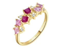 Pierścionek z żółtego złota z brylantami i kamieniami szlachetnymi - próba 585