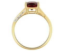 Pierścionek z żółtego złota z brylantami i granatem - próba 585