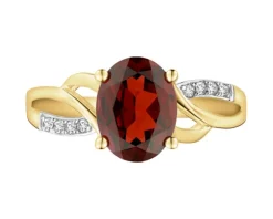 Pierścionek z żółtego złota z brylantami i granatem - próba 585