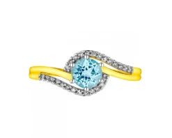 Pierścionek z żółtego złota z diamentami i topazem - próba 585