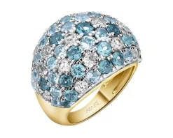 Pierścionek z żółtego złota z brylantami i topazami - próba 585