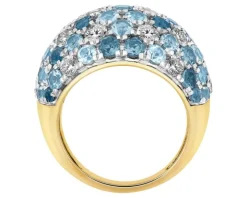 Pierścionek z żółtego złota z brylantami i topazami - próba 585