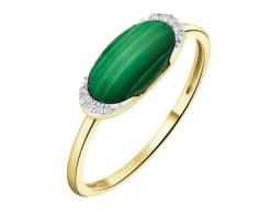 Pierścionek z żółtego złota z diamentami i malachitem - próba 585
