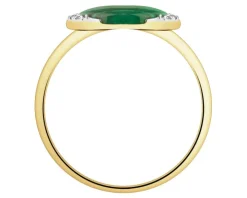 Pierścionek z żółtego złota z diamentami i malachitem - próba 585