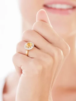 Pierścionek z żółtego złota z diamentami i cytrynem - próba 585