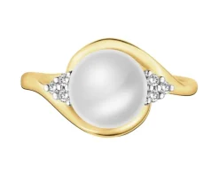 Pierścionek z żółtego złota z brylantami i perłą - próba 585