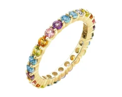 Pierścionek z żółtego złota z brylantem i kamieniami ozdobnymi - Eternity - próba 375