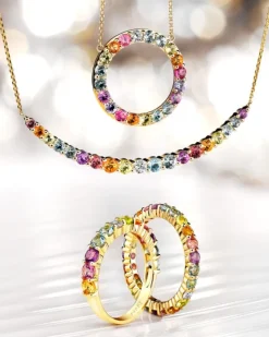 Pierścionek z żółtego złota z brylantem i kamieniami ozdobnymi - Eternity - próba 375