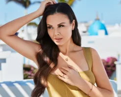 Pierścionek z żółtego złota z brylantem i kamieniami ozdobnymi - Eternity - próba 375