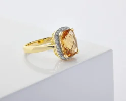 Pierścionek z żółtego złota z diamentami i cytrynem - próba 585