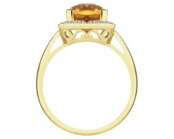 Pierścionek z żółtego złota z diamentami i cytrynem - próba 585