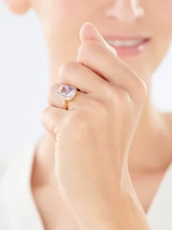 Pierścionek z żółtego złota z diamentami i ametystem - próba 585