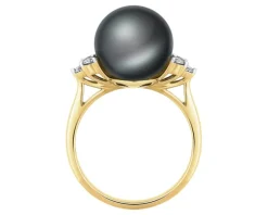 Pierścionek z żółtego złota z brylantami i perłą Tahiti - próba 585