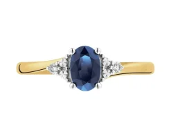 Pierścionek z żółtego złota z brylantami i szafirem - próba 375