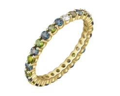 Pierścionek z żółtego złota z brylantem i kamieniami ozdobnymi - Eternity - próba 585