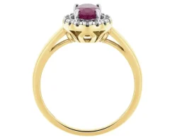 Pierścionek z żółtego złota z diamentami i rubinem - próba 585