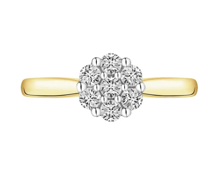 Pierścionek z żółtego złota z brylantami laboratoryjnymi - 0,35 ct - próba 585