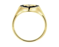 Pierścionek z żółtego złota z diamentem i emalią - sygnet, kwiat - 0,004 ct - próba 375