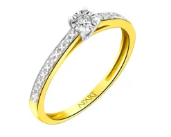 Pierścionek z żółtego złota z diamentami - 0,06 ct - próba 375