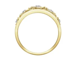 Pierścionek z żółtego złota z diamentami  - kwiaty - 0,05 ct - próba 585