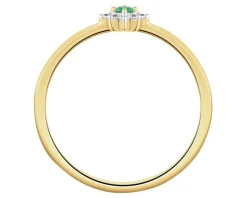 Pierścionek z żółtego złota z diamentami i szmaragdem - próba 585