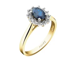 Pierścionek z żółtego złota z diamentami i szafirem - próba 585