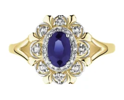 Pierścionek z żółtego złota z diamentami i szafirami - próba 585