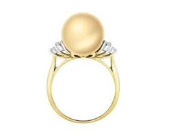 Pierścionek z żółtego złota z brylantami i perłą Golden South Sea - próba 585