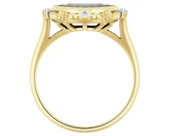 Pierścionek z żółtego złota z diamentami i agatem - kamea - próba 585