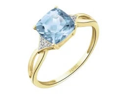 Pierścionek z żółtego złota z diamentami i topazem Sky Blue - próba 375