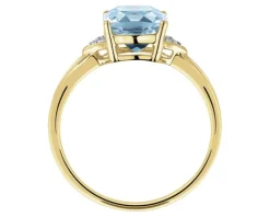 Pierścionek z żółtego złota z diamentami i topazem Sky Blue - próba 375