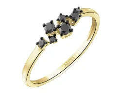 Pierścionek z żółtego złota z czarnymi brylantami - 0,15 ct - próba 375