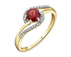 Pierścionek z żółtego złota z diamentami i granatem - próba 585