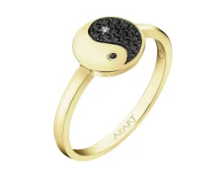 Pierścionek z żółtego złota z diamentami - yin yang - 0,012 ct - próba 375